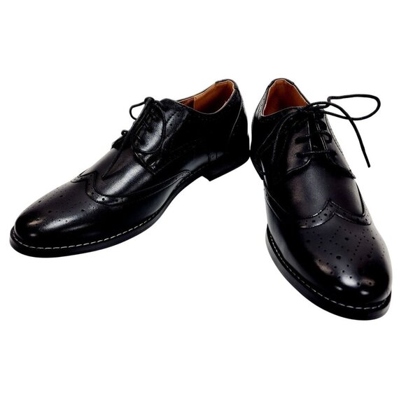 Mens Heez Black Leather Brogue Dress Shoes Size 11 New - Picture 8 of 14